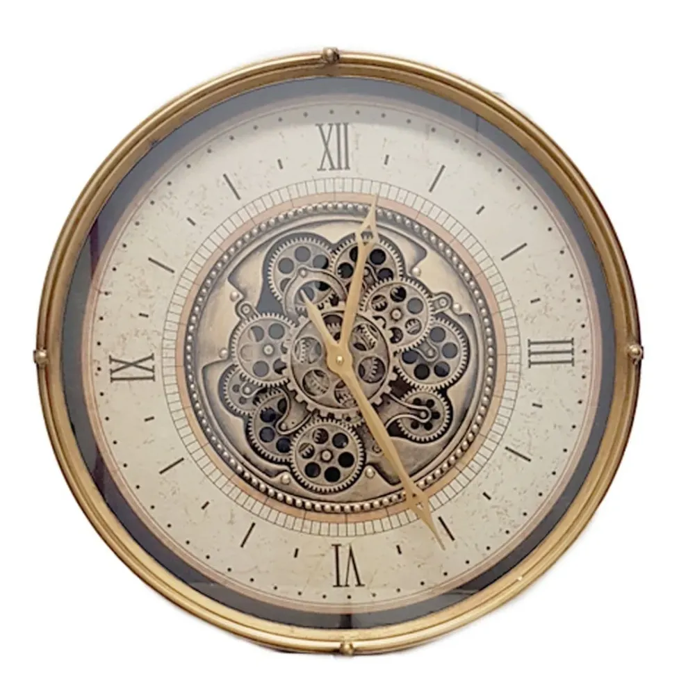 Compass Wanduhr mit beweglichen Zahnrädern, 60 cm – Gold