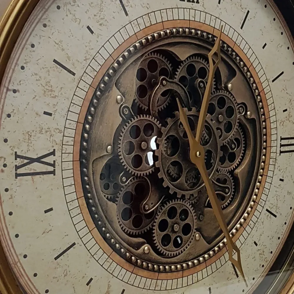 Compass Wanduhr mit beweglichen Zahnrädern, 60 cm – Gold