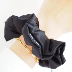 CRYSTAL SCRUNCHIE 100% Maulbeerseiden Haargummi mit Kristall Tasche & Schwarzem Turmalin - SCHWARZ