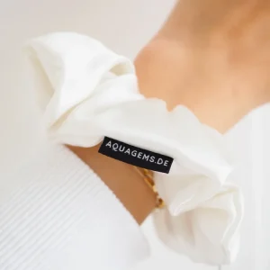 CRYSTAL SCRUNCHIE 100% Maulbeerseiden Haargummi mit Kristall Tasche - WEISS