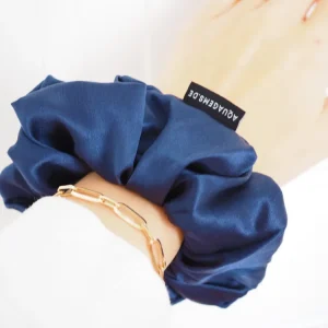 CRYSTAL SCRUNCHIE 100% Maulbeerseiden Haargummi mit Kristall Tasche & Schwarzem Turmalin - DARK NAVY . Marine Blau