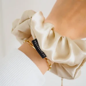CRYSTAL SCRUNCHIE 100% Maulbeerseiden Haargummi mit Kristall Tasche - CHAMPAGNER