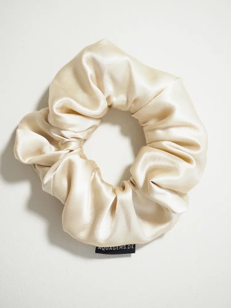 CRYSTAL SCRUNCHIE 100% Maulbeerseiden Haargummi mit Kristall Tasche - CHAMPAGNER
