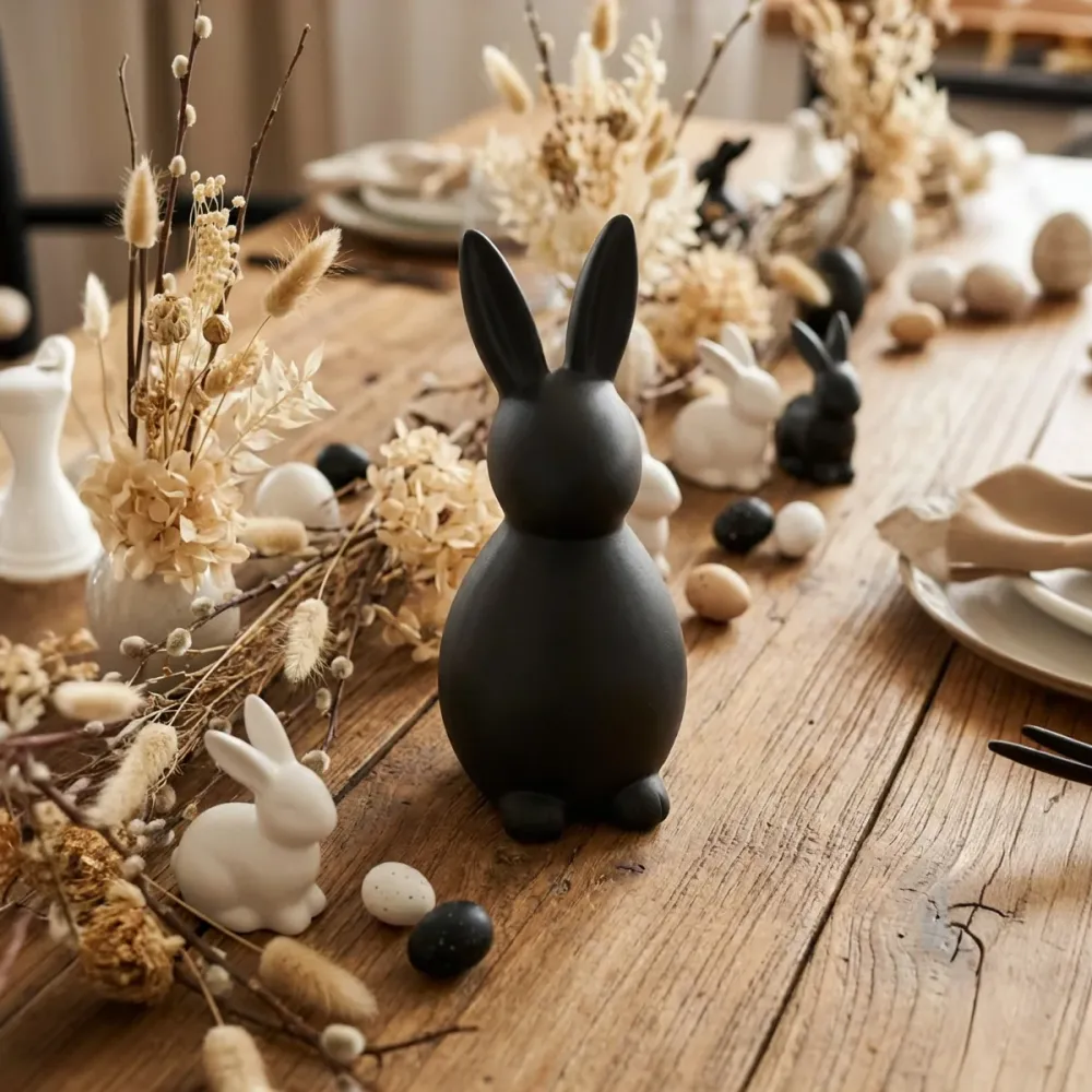 Deko Osterhase aus Keramik modern – Schwarz Matt – 43 cm