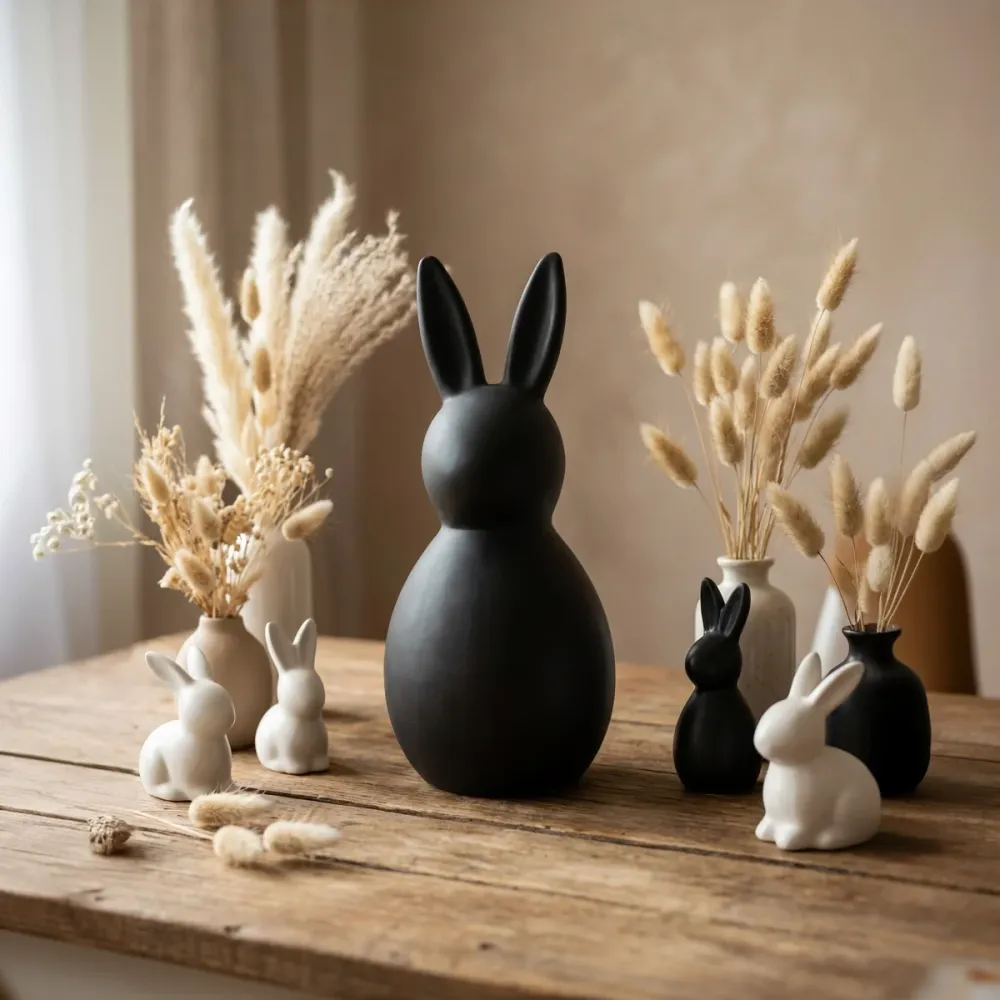 Deko Osterhase aus Keramik modern – Schwarz Matt – 20 cm – Minimalistische Wohnaccessoires