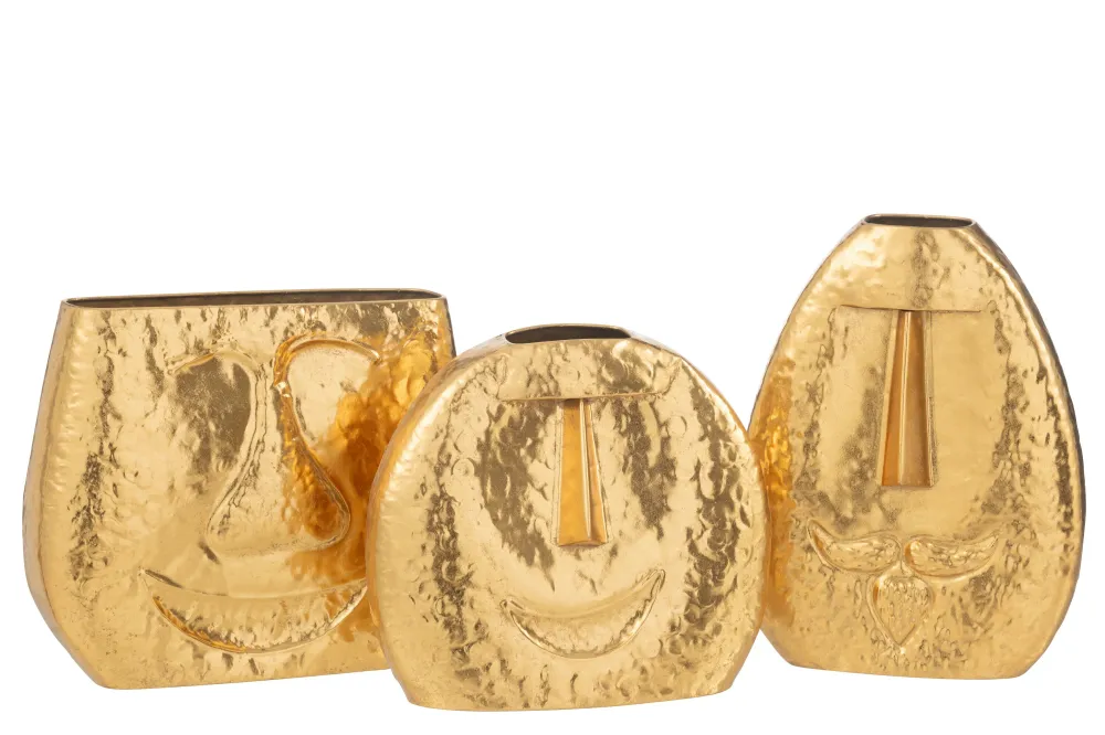 Deko Vasen Set Cara 3-teilig Gesichter Design Metall Gold