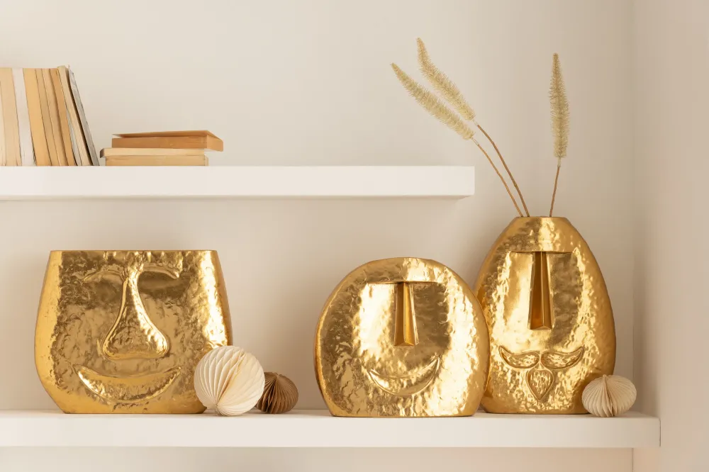 Deko Vasen Set Cara 3-teilig Gesichter Design Metall Gold