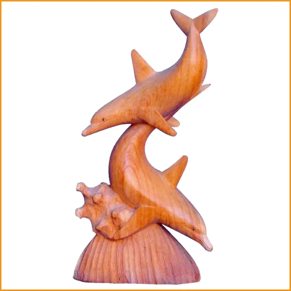 DELFIN PAAR - Feng Shui Partnerschaftsfigur - Holz Figur - Delphin Skulptur