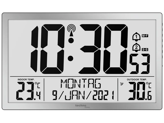 Digitale Wanduhr Technoline WS 8113 373x228x30mm schwarz mit 1 Bausensor 30m