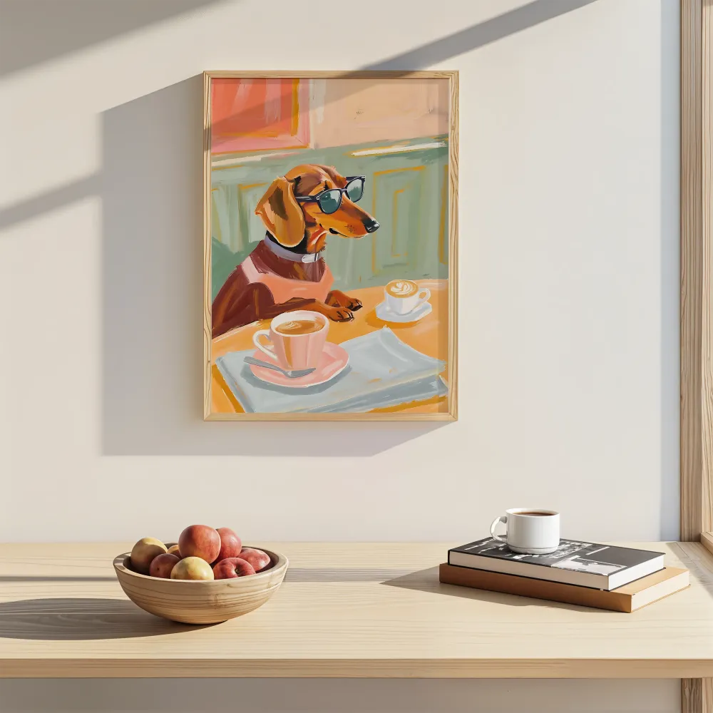 Digitaler Kunstdruck Dackel Café