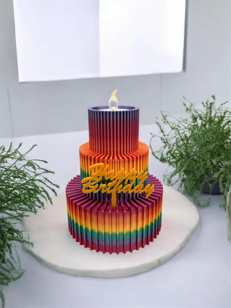 3D Druck LED Teelichthalter Geburtstagstorte Happy Birthday – Rainbow
