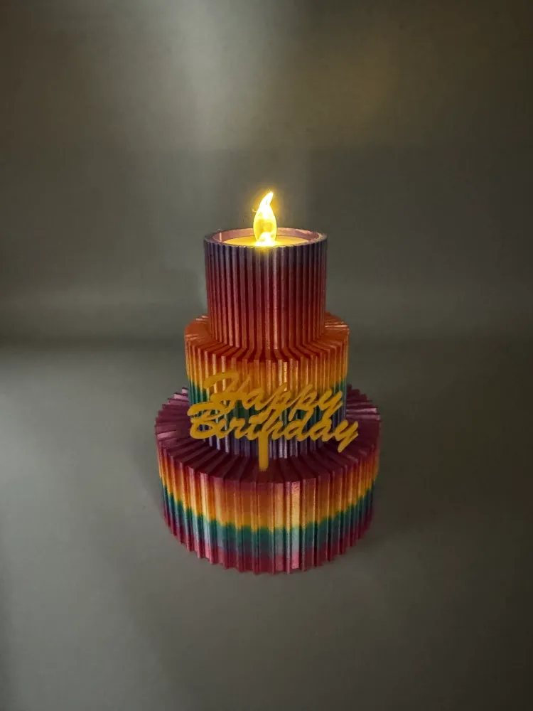 3D Druck LED Teelichthalter Geburtstagstorte Happy Birthday – Rainbow