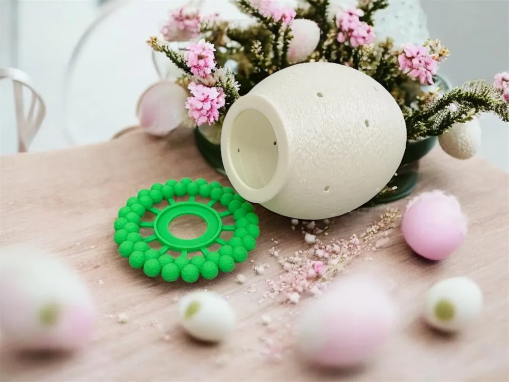 3D Druck LED Teelichthalter „Ei mit Punkten“ – Lichteffekt Osterdeko Natur & Grün