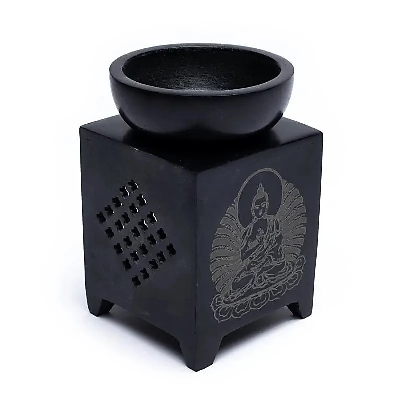 Duftlampe Speckstein – Buddha – Schwarz poliert