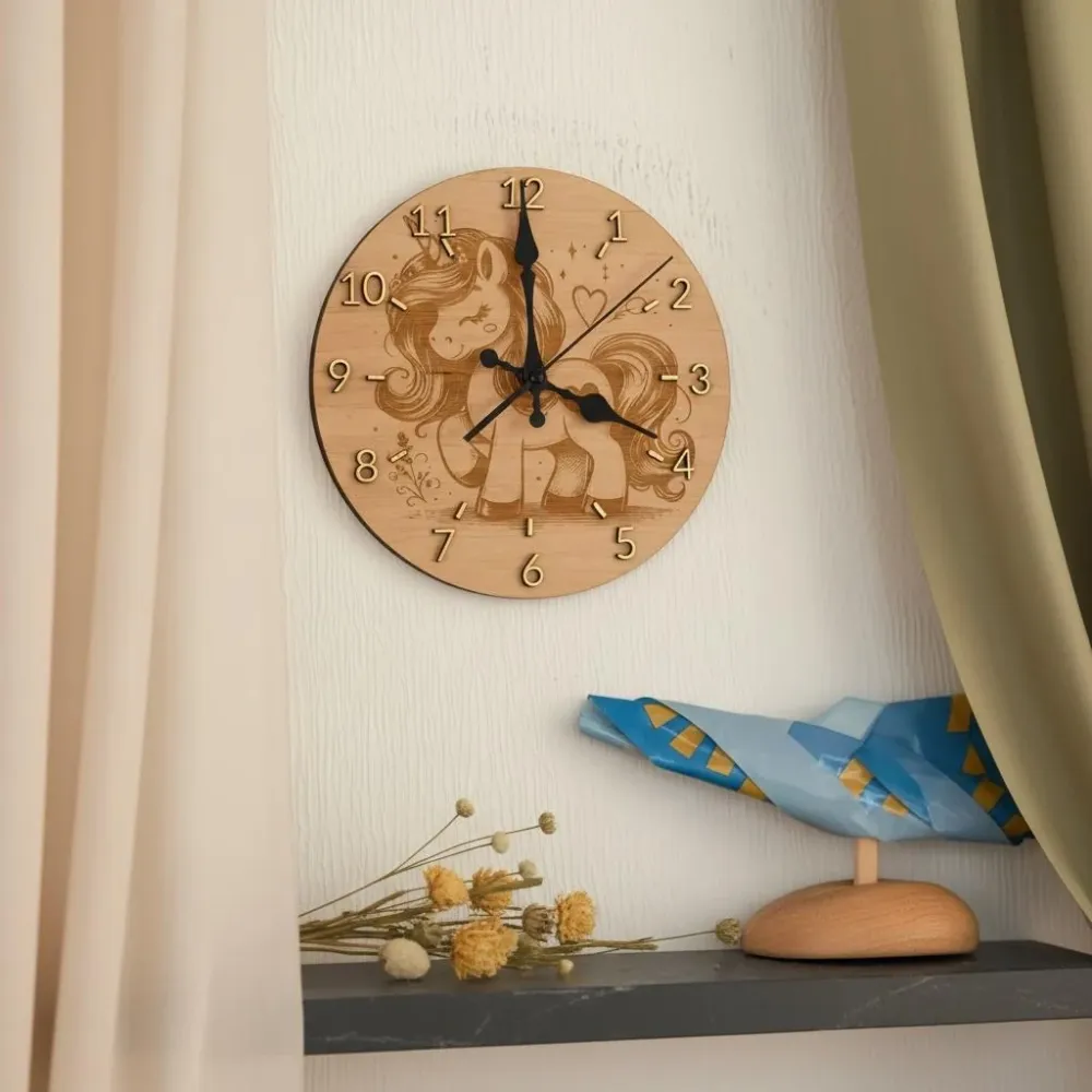 Einhorn Wanduhr Kinderzimmer – Holz Uhr mit Einhorn Motiv, Kinderzimmer Uhr Mädchen, Einhorn Geschenk, Kinderzimmer Deko