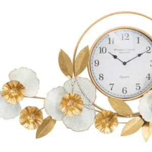 Elegante Wanduhr mit Blumenmuster Gold und Weiß