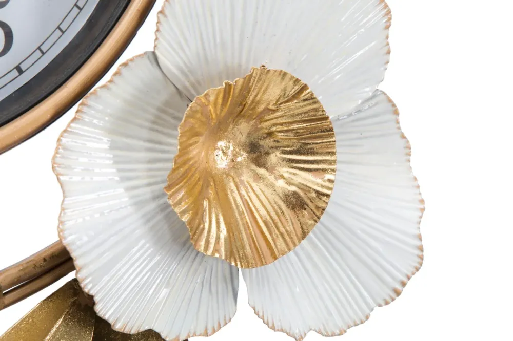 Elegante Wanduhr mit Blumenmuster Gold und Weiß