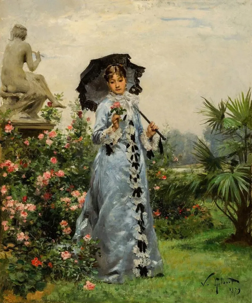 Elegantes Gemälde mit Rose - Victor Gabriel Gilbert | Kunstdruck