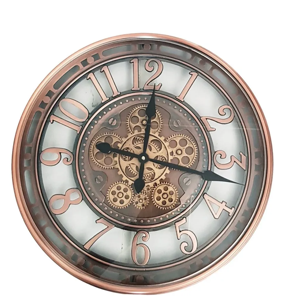 Epoque Runde industrielle Wanduhr mit beweglichen Zahnrädern