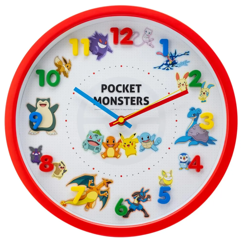 T'S Factory Pokémon Wanduhr rot 30 cm leise Analog-Uhr mit Sweep-Sekundenzeiger