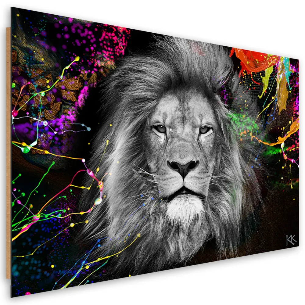 Art-déco-Paneldruck, abstrakter Löwe bunten Farben 60x40 Feeby