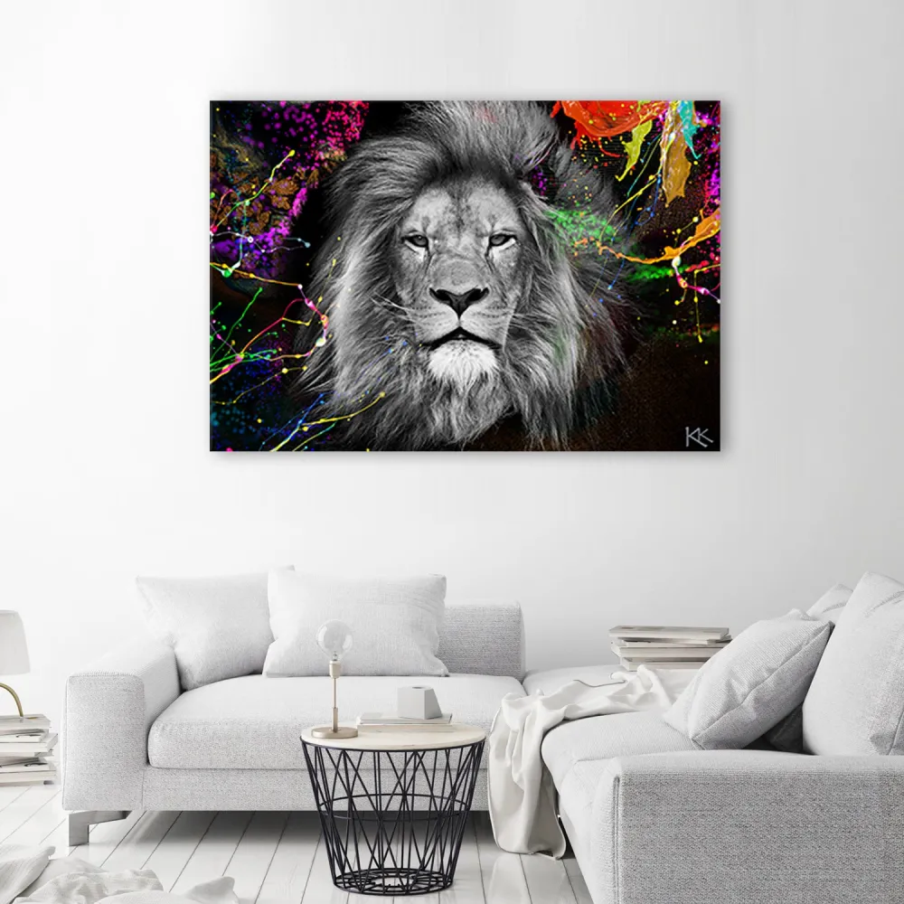 Art-déco-Paneldruck, abstrakter Löwe bunten Farben 60x40 Feeby