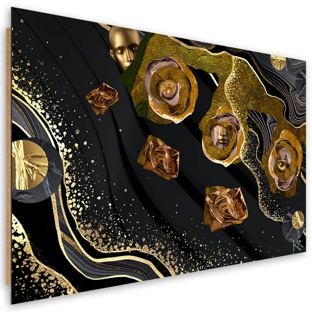 Art-déco-Paneldruck, abstraktes Motiv mit goldenen Gesichtern 60x40 Feeby