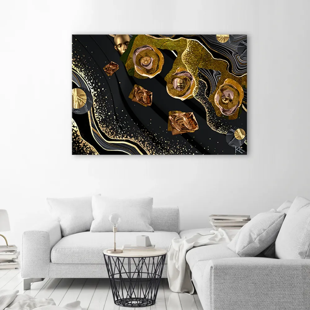 Art-déco-Paneldruck, abstraktes Motiv mit goldenen Gesichtern 60x40 Feeby