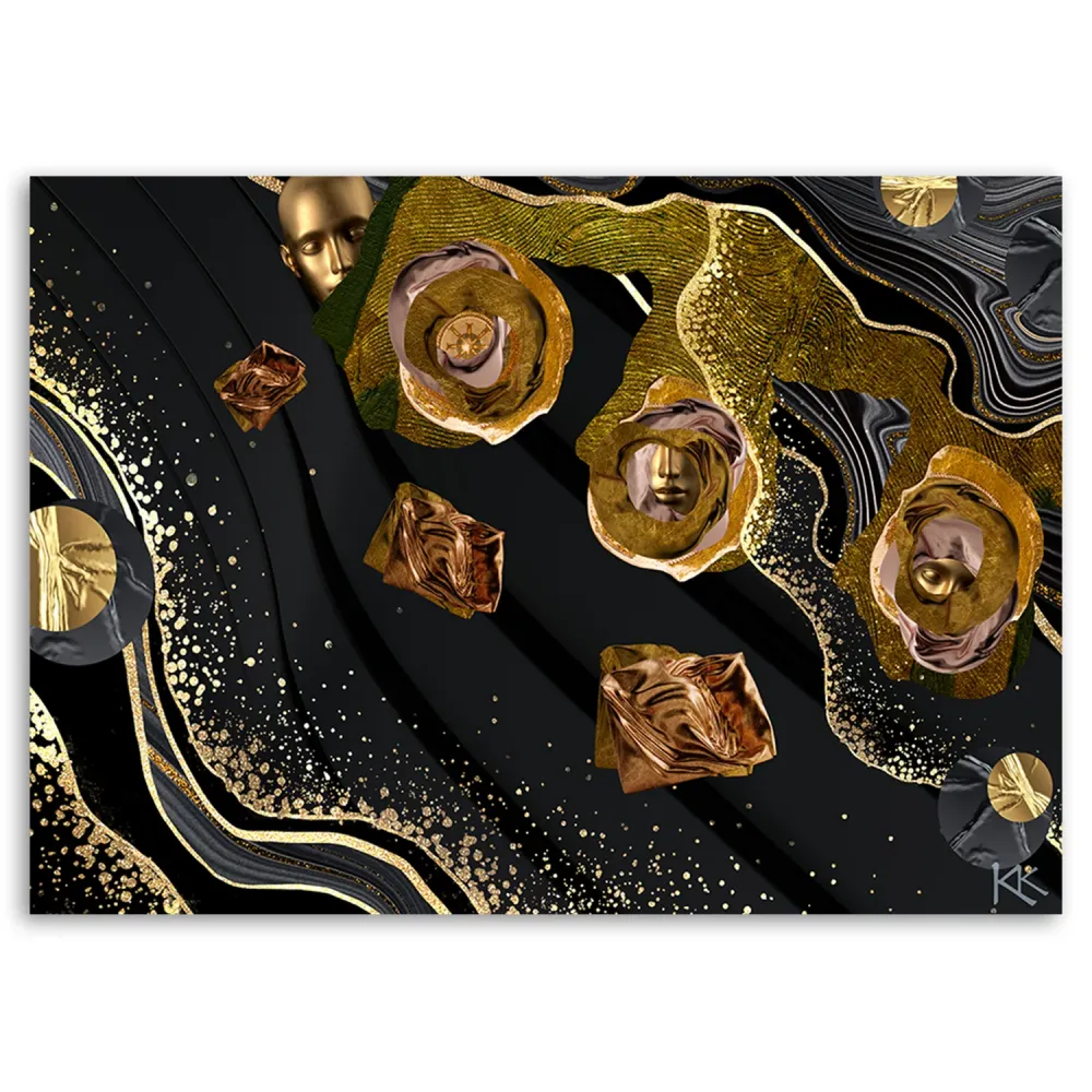 Art-déco-Paneldruck, abstraktes Motiv mit goldenen Gesichtern 60x40 Feeby