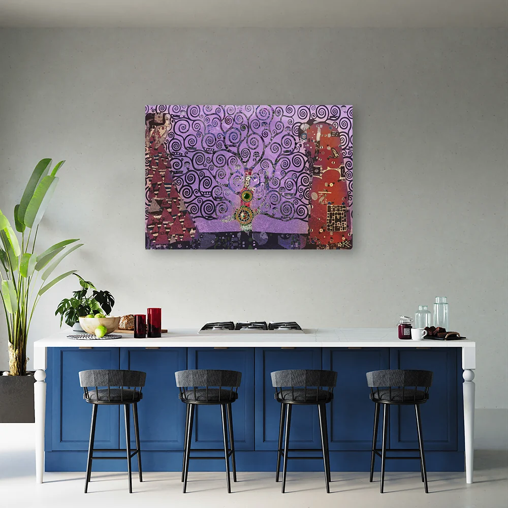 Art-déco-Paneldruck, abstraktes Motiv: Violetter Lebensbaum 60x40 Feeby