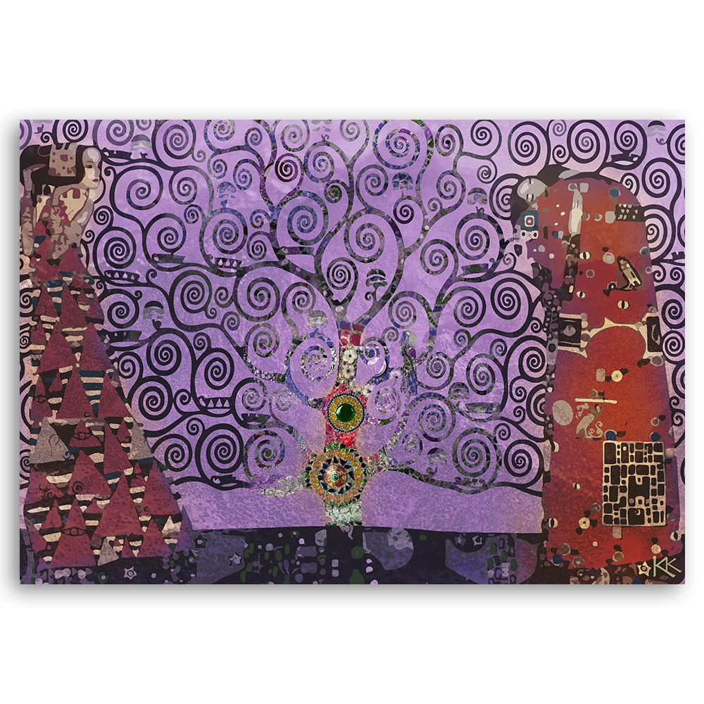 Art-déco-Paneldruck, abstraktes Motiv: Violetter Lebensbaum 60x40 Feeby
