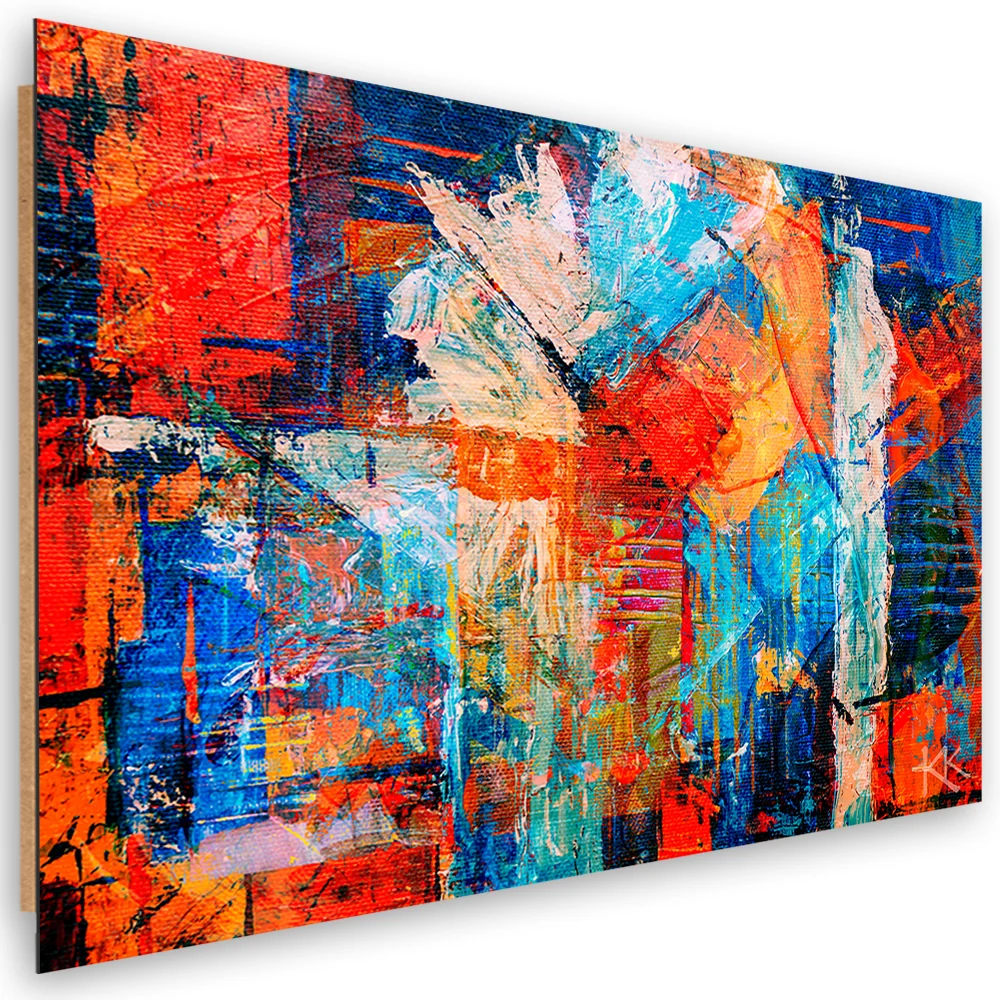 Art-déco-Paneldruck, abstraktes orangefarbenes handgemaltes Motiv 60x40 Feeby