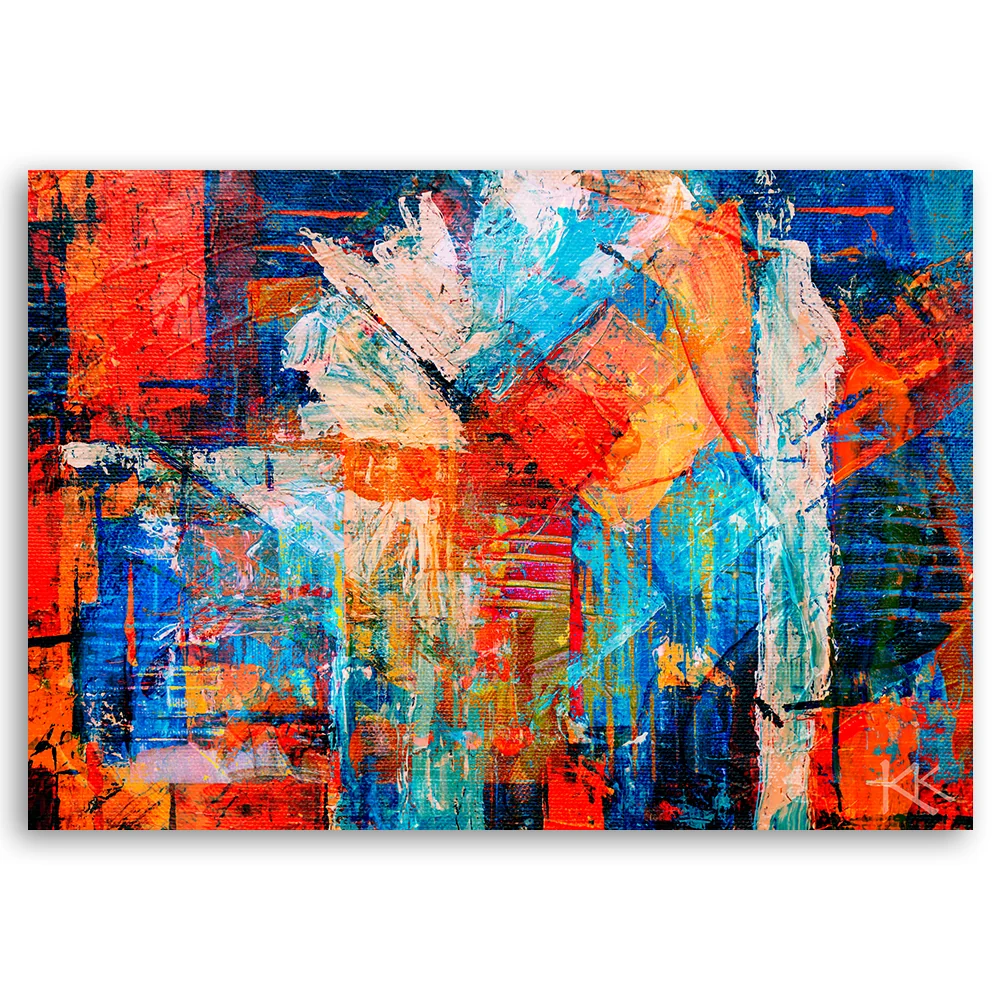 Art-déco-Paneldruck, abstraktes orangefarbenes handgemaltes Motiv 60x40 Feeby