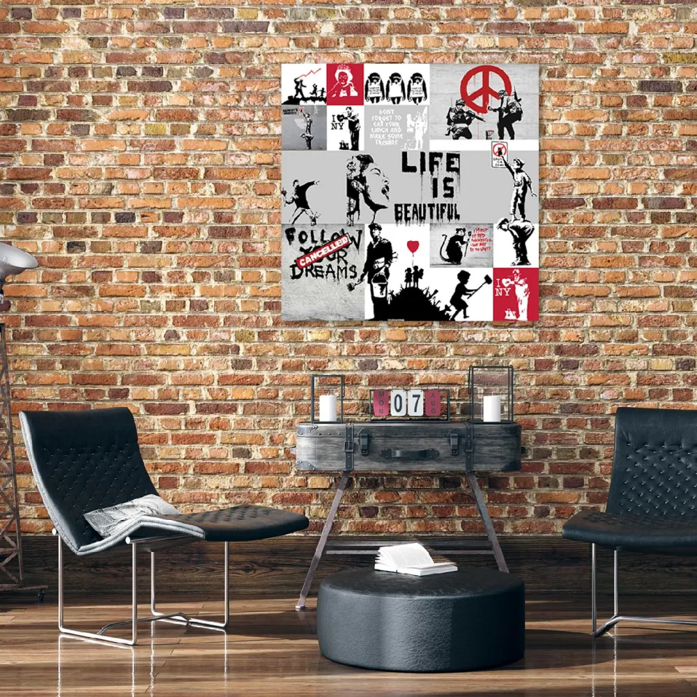 Art-déco-Paneldruck, Banksy-Graffiti-Komposition 30x30 Feeby
