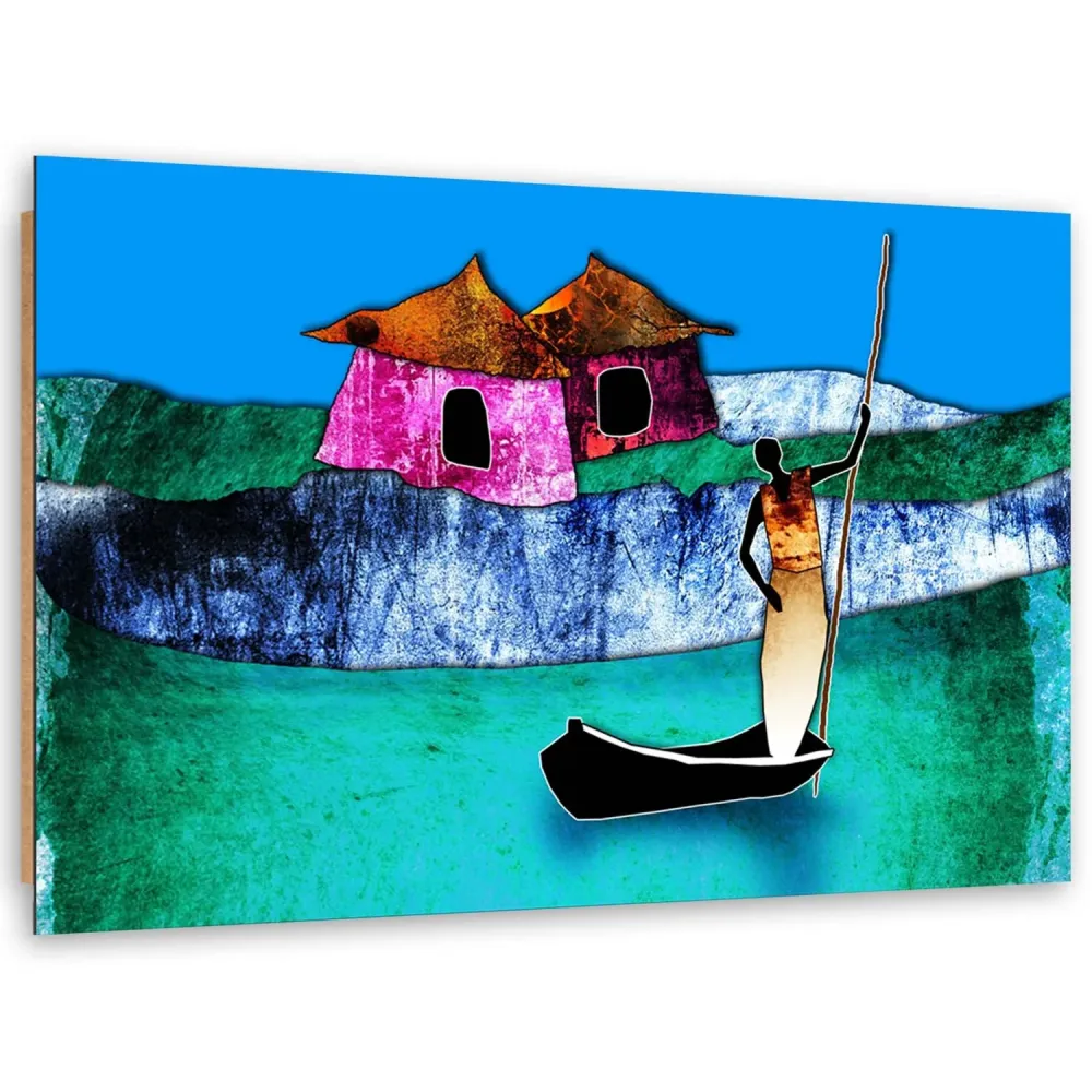 Art-déco-Paneldruck, Frau einem Boot 100x70 Feeby