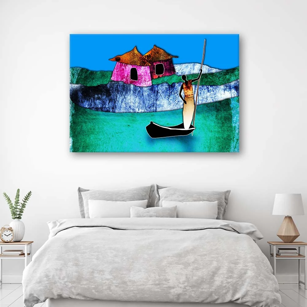 Art-déco-Paneldruck, Frau einem Boot 100x70 Feeby
