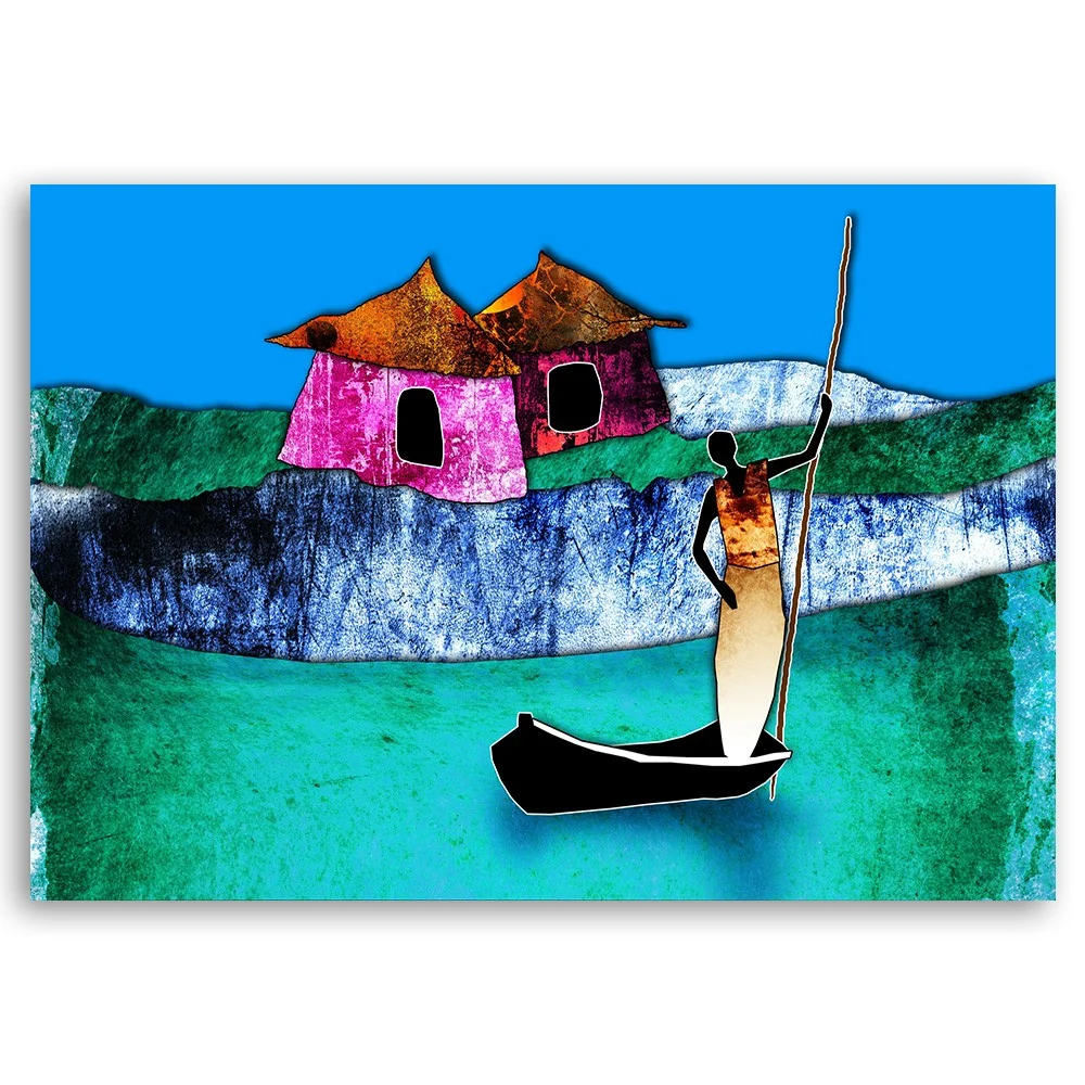 Art-déco-Paneldruck, Frau einem Boot 100x70 Feeby