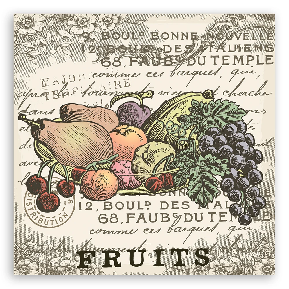 Art-déco-Paneldruck, Früchte im Vintage-Stil 30x30 Feeby