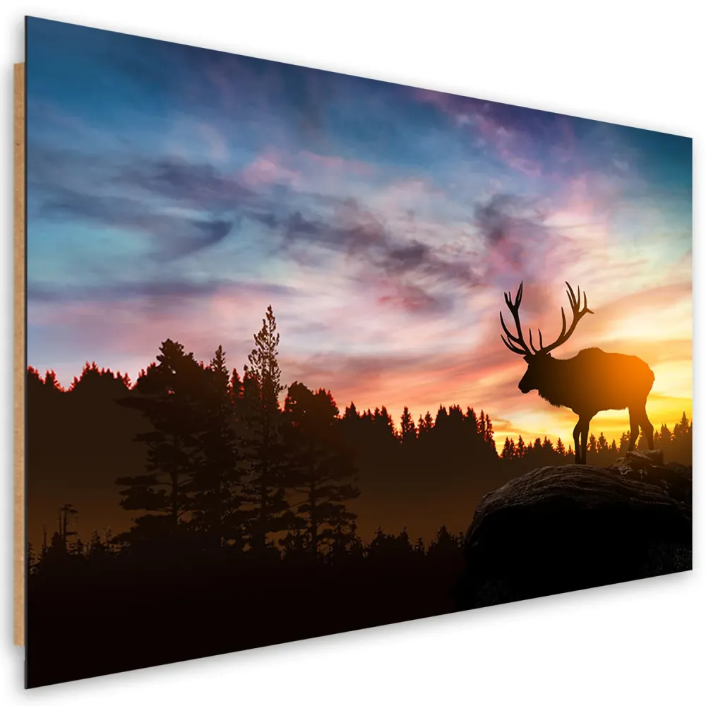Art-déco-Paneldruck, Hirsch bei Sonnenuntergang 60x40 Feeby