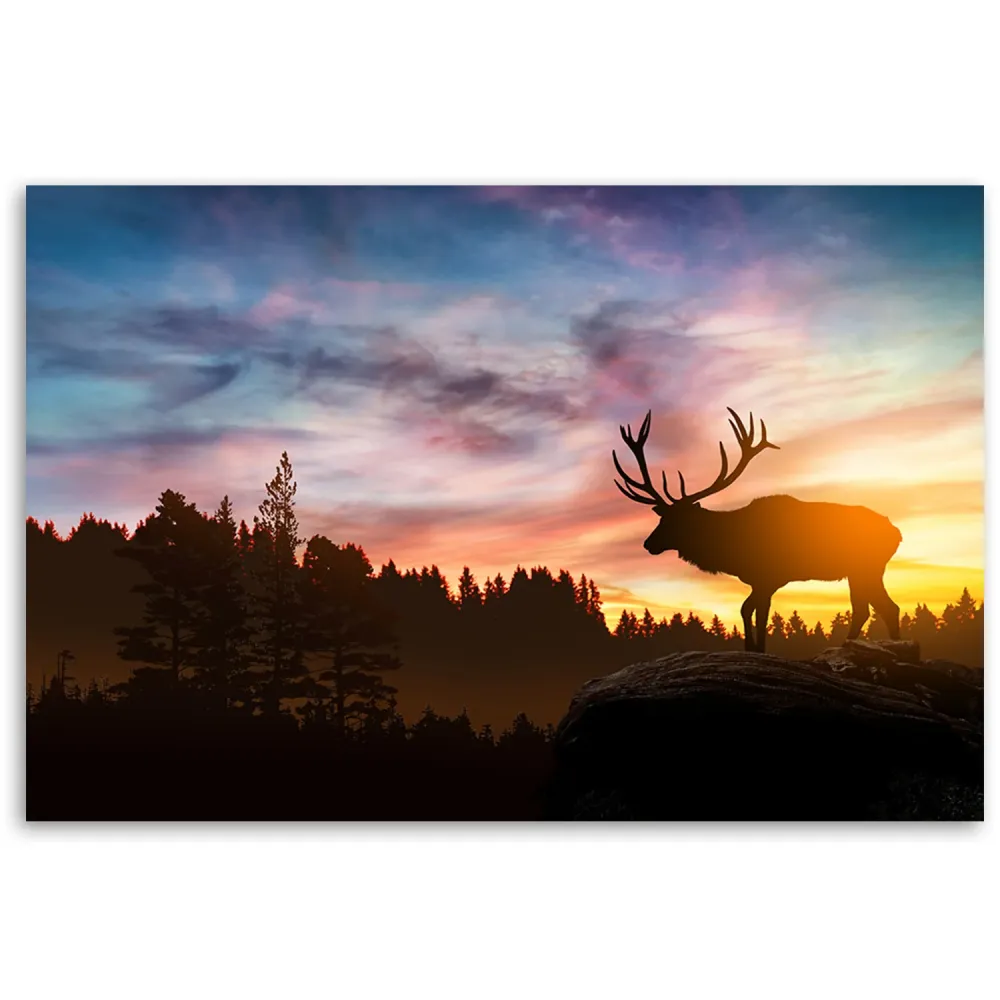 Art-déco-Paneldruck, Hirsch bei Sonnenuntergang 60x40 Feeby