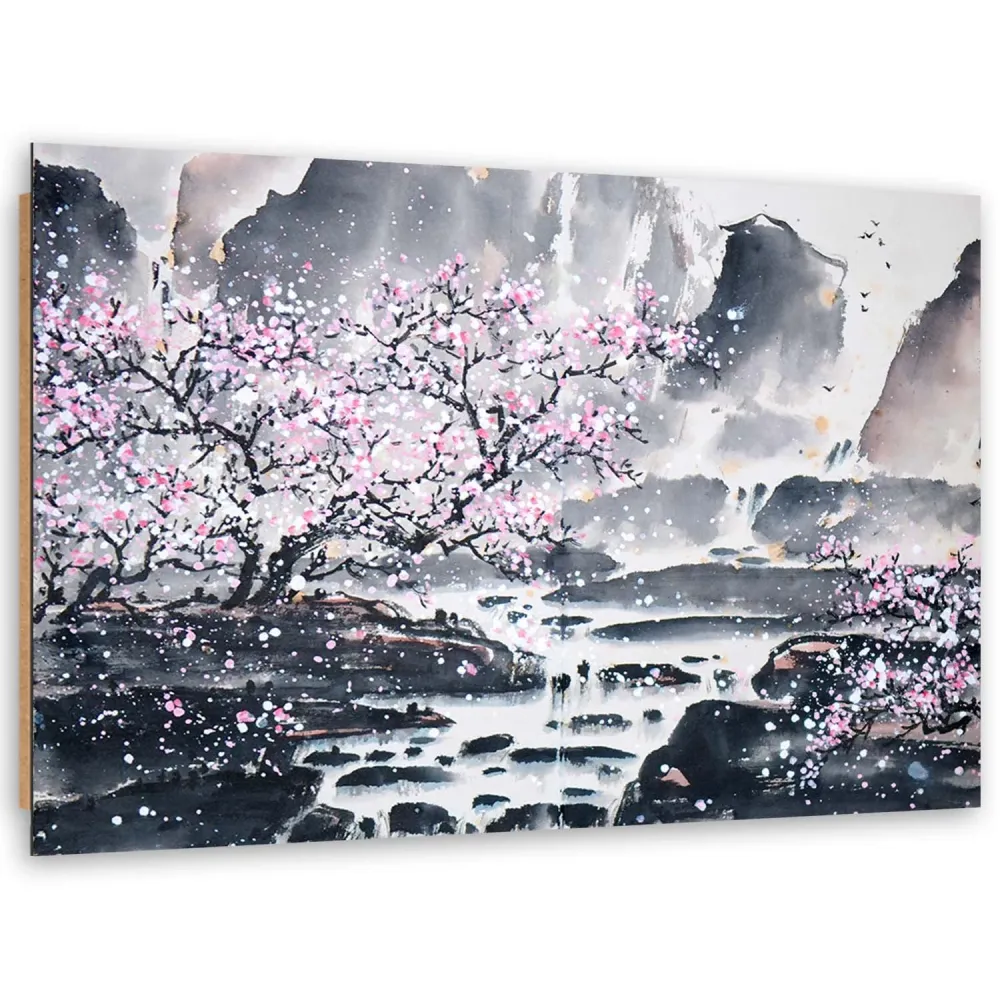 Art-déco-Paneldruck, japanische Aquarellmalerei 100x70 Feeby