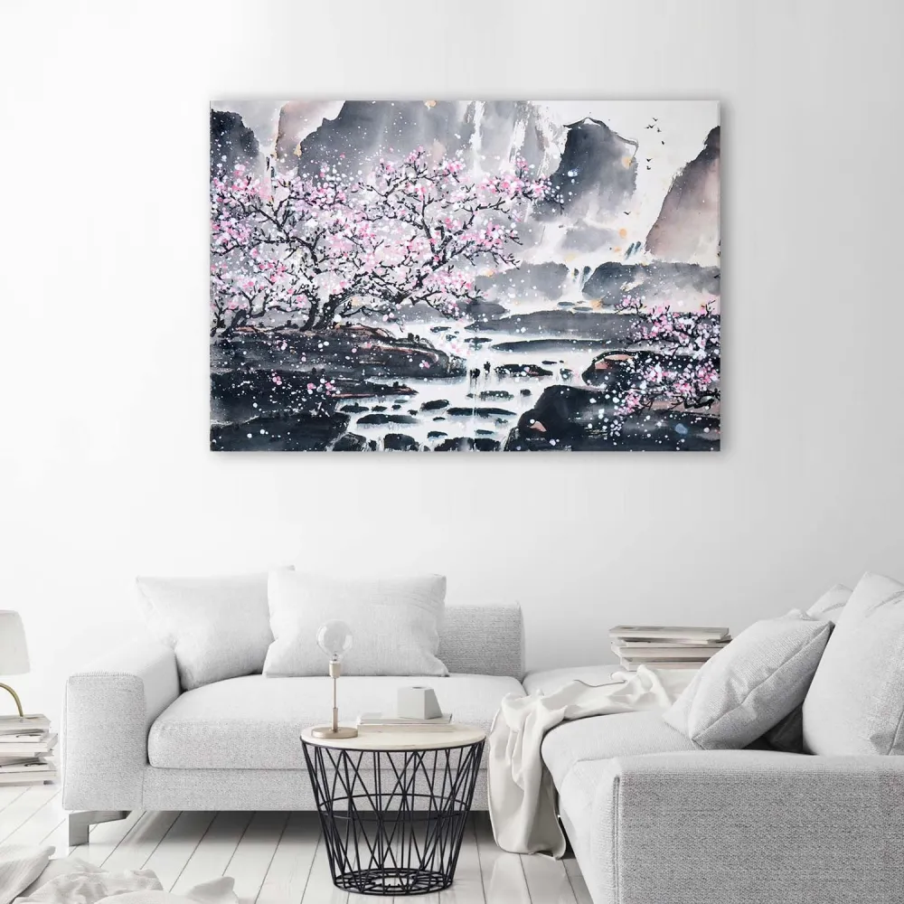 Art-déco-Paneldruck, japanische Aquarellmalerei 100x70 Feeby