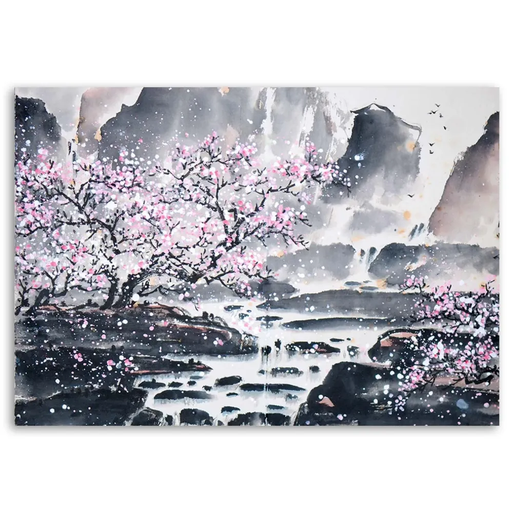 Art-déco-Paneldruck, japanische Aquarellmalerei 100x70 Feeby