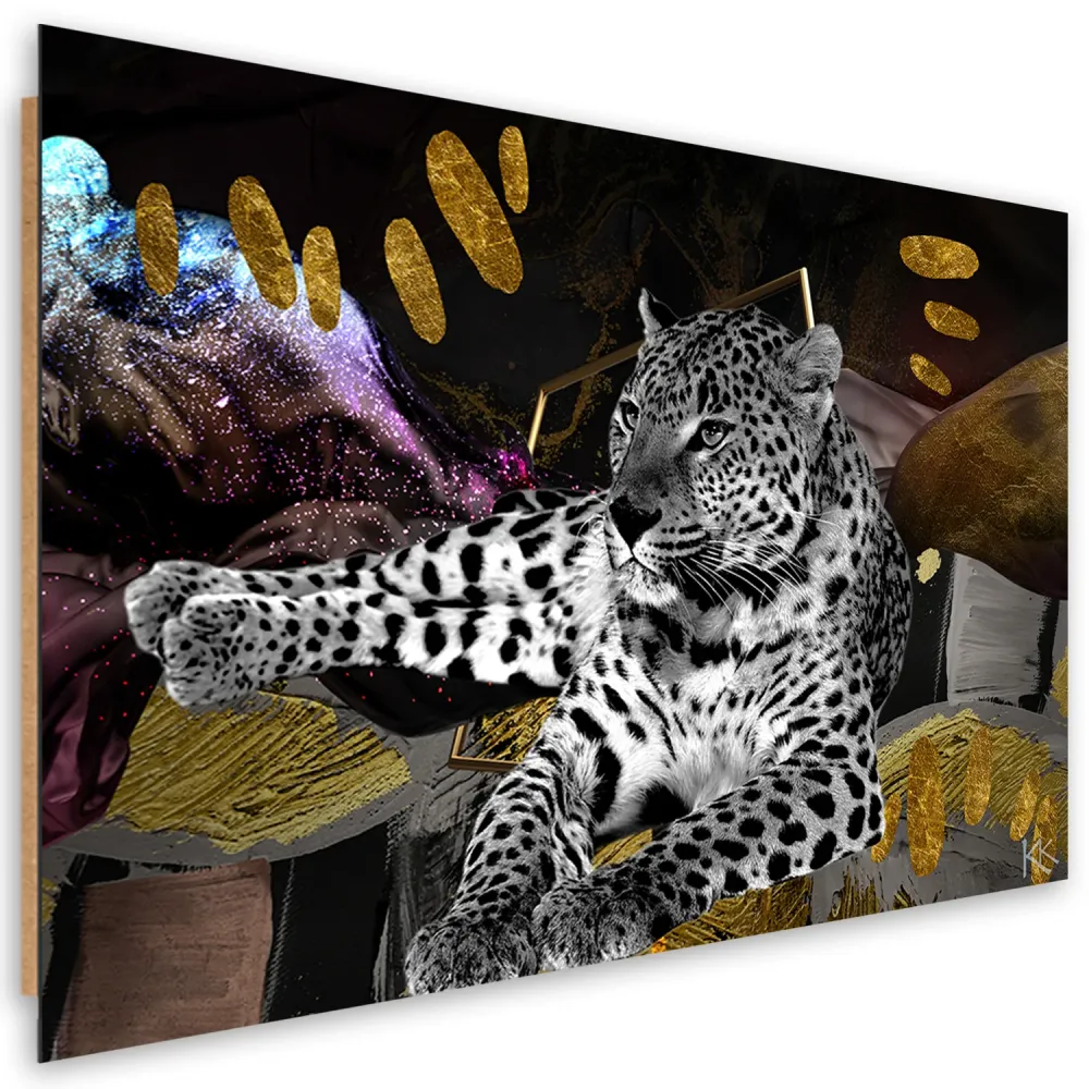 Art-déco-Paneldruck, Leopard auf abstraktem Hintergrund 60x40 Feeby