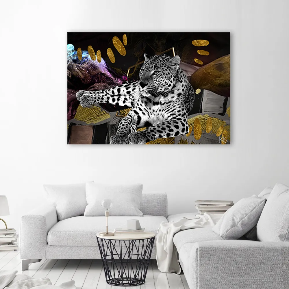 Art-déco-Paneldruck, Leopard auf abstraktem Hintergrund 60x40 Feeby