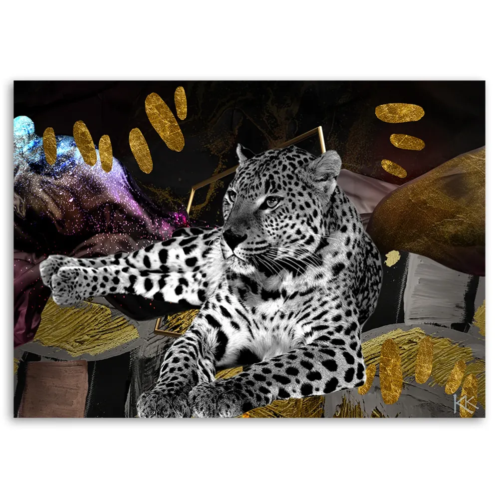 Art-déco-Paneldruck, Leopard auf abstraktem Hintergrund 60x40 Feeby
