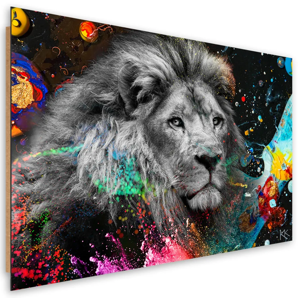 Art-déco-Paneldruck, Löwe auf farbigem Hintergrund 60x40 Feeby