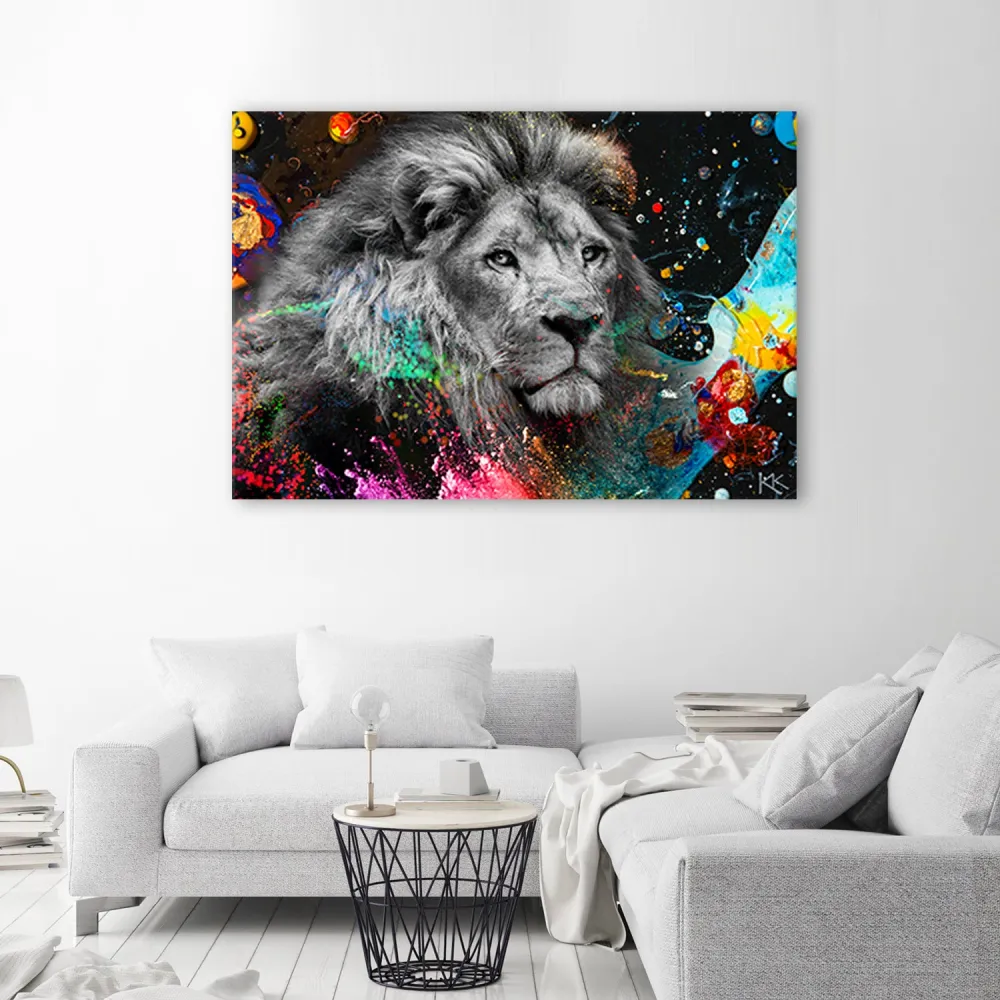 Art-déco-Paneldruck, Löwe auf farbigem Hintergrund 60x40 Feeby