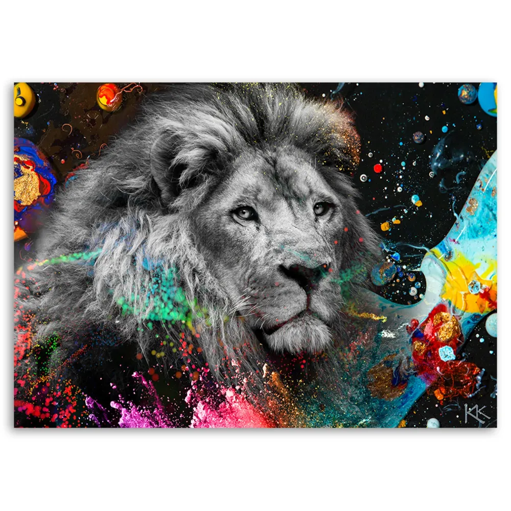 Art-déco-Paneldruck, Löwe auf farbigem Hintergrund 60x40 Feeby