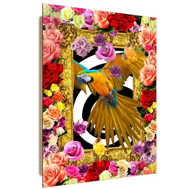 Art-déco-Paneldruck, Papagei und farbige Rosen 40x60 Feeby